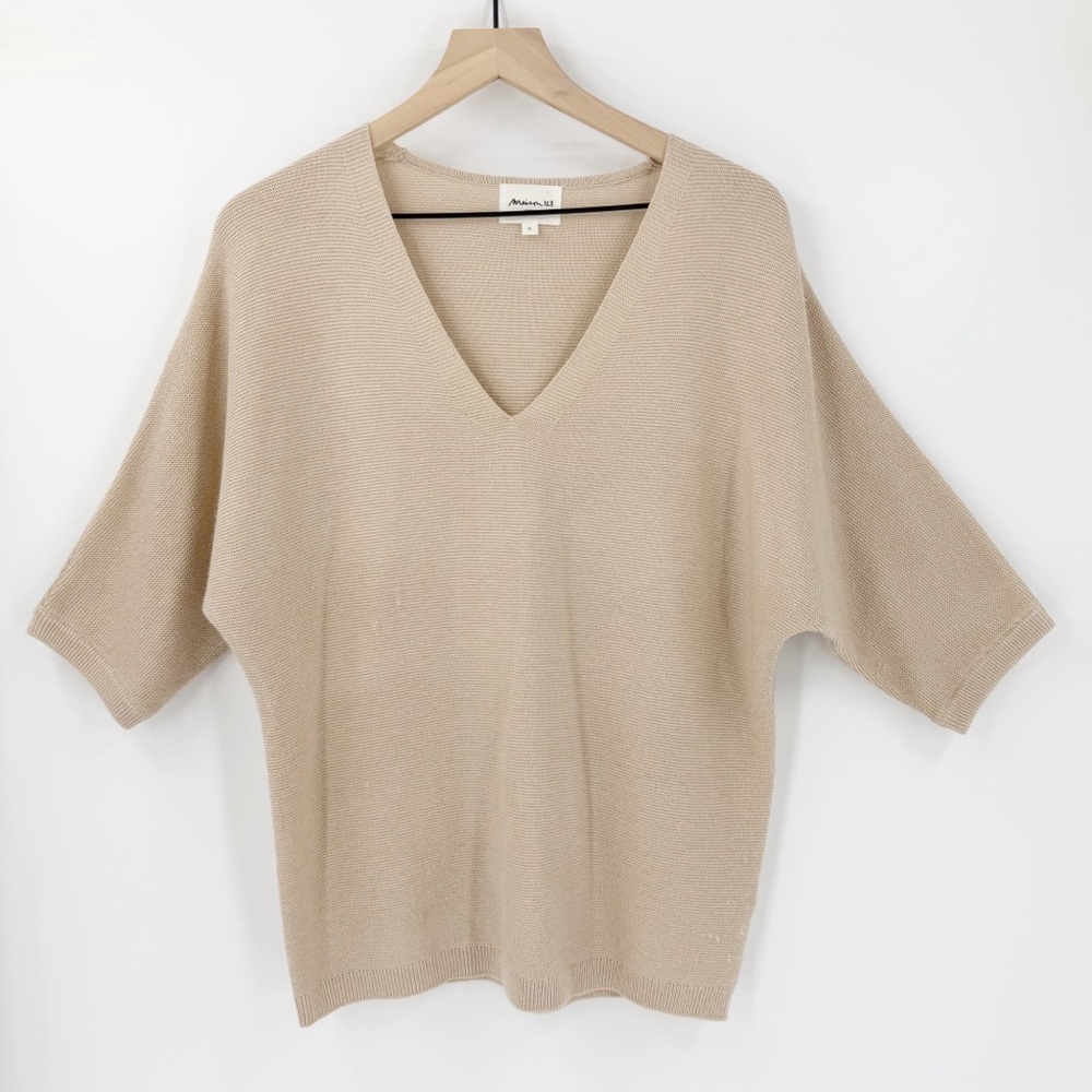 Maison 123 Gold Metallic V-Neck Dolman Sleeve Sweater M Elegant Classic